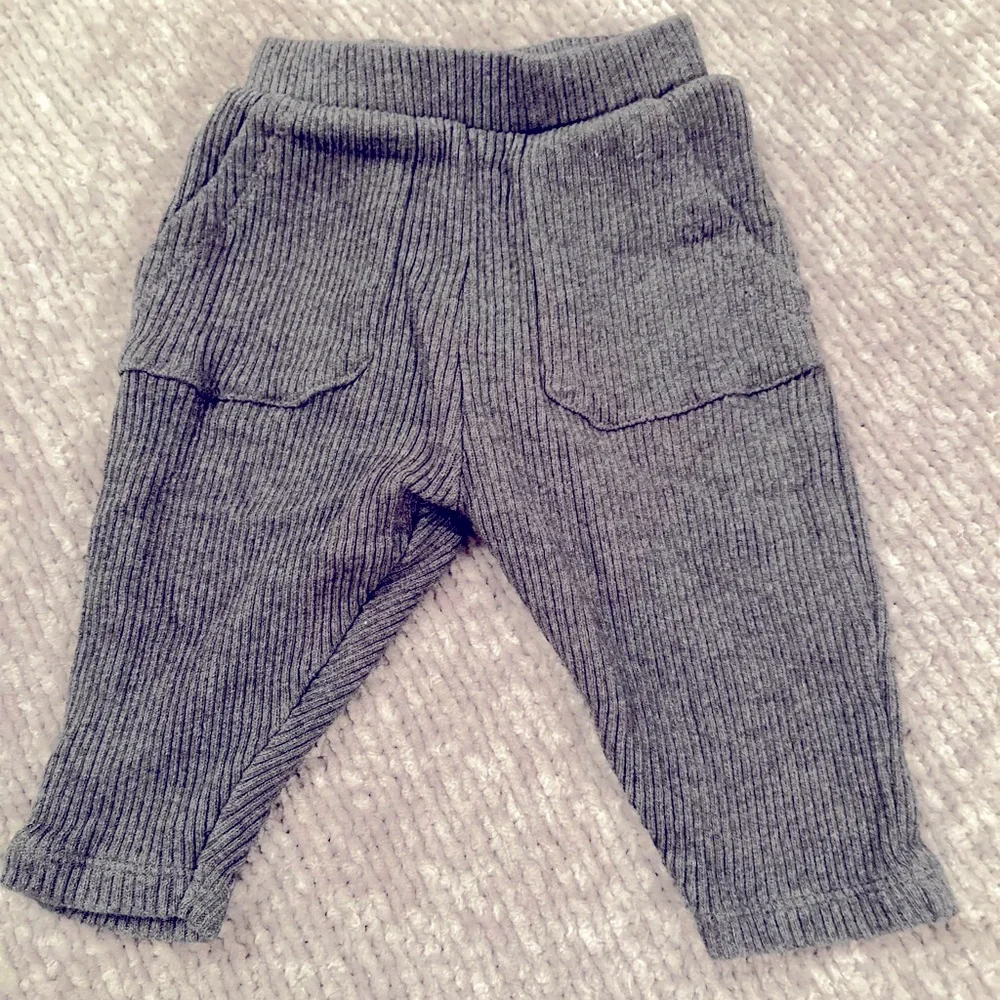 The Little White Company Baby Ribbed Cotton Knit Pants‎ Gray 3-6 Months